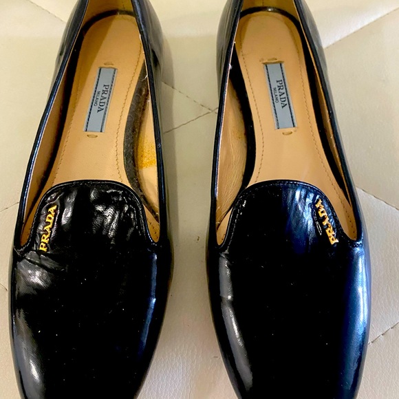 Prada Black Leather Patent Slip on Loafers Flat - Picture 3 of 9